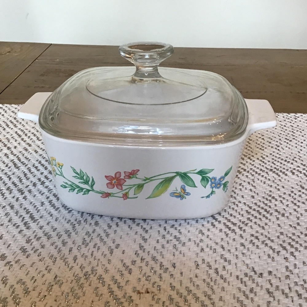 Vintage Corning Ware "My Garden" casserole dish.